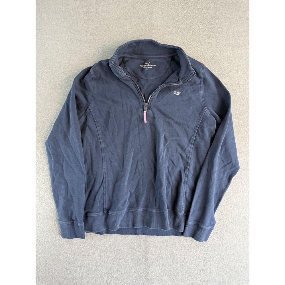Vineyard Vines Sweatshirt Mens Large Blue 1/4 Zip Cotton Pullover Mock Neck